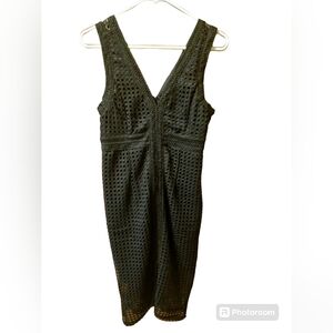 Dex V-neck Crochet Eyelet Black Midi